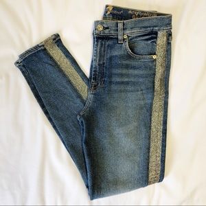 7 for all mankind metallic stripe high rise jeans. EUC.